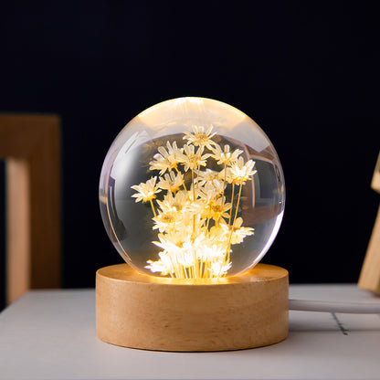 Leuchtende 3D Crystal Kugel mit Blume im inneren