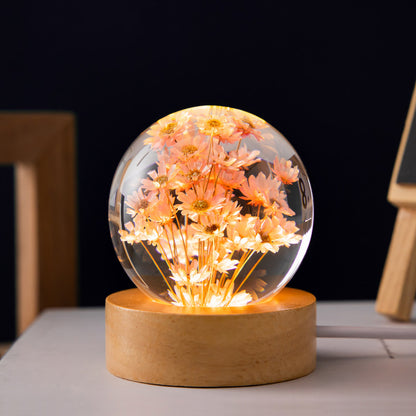 Leuchtende 3D Crystal Kugel mit Blume im inneren